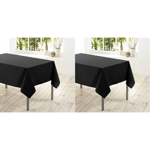 Douceur d'Intérieur - 1720377, Tischdecke Rechteckige, 140 X 200 cm, Essentiel, Polyester Unifarben, Schwarz (Packung mit 2) von Douceur d'Intérieur