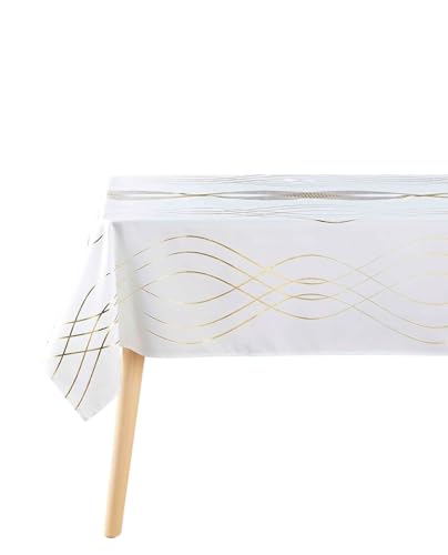 Douceur d'Intérieur Elona Tischdecke, rechteckig (150 x 240 cm), Weiß/Gold, metallisch bedrucktes Polyester von Douceur d'Intérieur