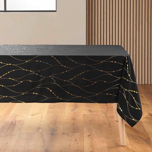 Douceur d'Intérieur Firmament Tischdecke, rechteckig (140 x 240 cm), Schwarz/Gold, Bedruckte Mikrofaser von Douceur d'Intérieur