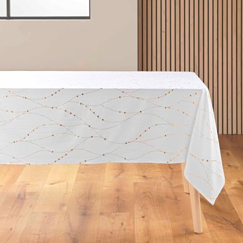 Douceur d'Intérieur Firmament Tischdecke, rechteckig (140 x 240 cm), Weiß/Gold, Bedruckte Mikrofaser von Douceur d'Intérieur