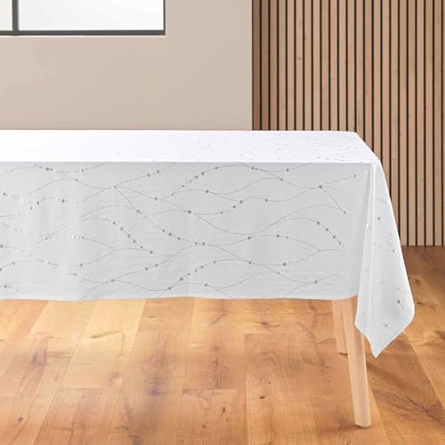 Douceur d'Intérieur Firmament Tischdecke, rechteckig (140 x 240 cm), Weiß/Silber, Bedruckte Mikrofaser von Douceur d'Intérieur
