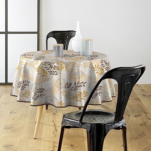 Douceur d'Intérieur Merveille Tischdecke, rund (Durchmesser 160 cm) Natur, bedrucktes PVC von Douceur d'Intérieur