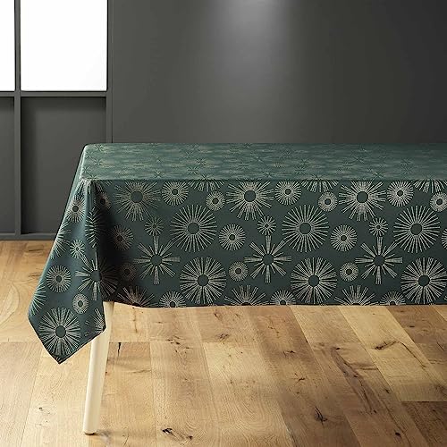 Douceur d'Intérieur Pampille Tischdecke, rechteckig (150 x 300 cm), Grün/Gold, metallisch bedrucktes Polyester von Douceur d'Intérieur