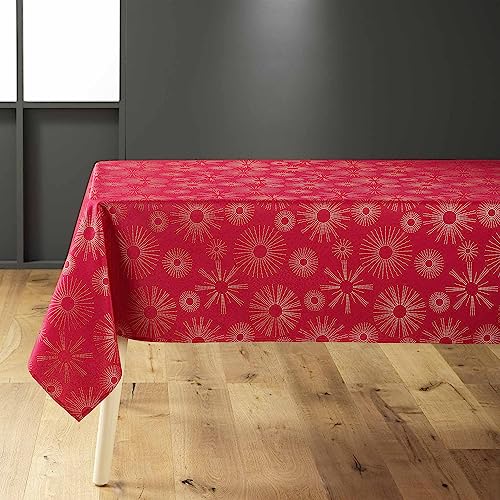 Douceur d'Intérieur Pampille Tischdecke, rechteckig (150 x 300 cm), Rot/Gold, metallisch bedrucktes Polyester von Douceur d'Intérieur