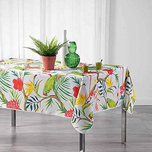 Douceur d'Intérieur Tischdecke, rechteckig, 150 x 240 cm, Polyester, Bedruckt, Tropicoco, Weiß von Douceur d'Intérieur