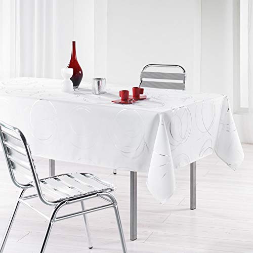 Douceur d'Intérieur Bully Tischdecke, rechteckig (150 x 240 cm), Weiß, Polyester mit Metallic-Druck von Douceur d'Intérieur