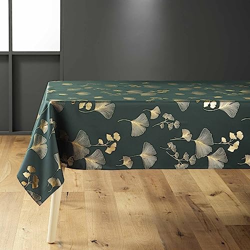 Douceur d'Intérieur Bloomy Tischdecke, rechteckig (150 x 300 cm), Grün/Gold, Polyester mit Metallic-Druck von Douceur d'Intérieur