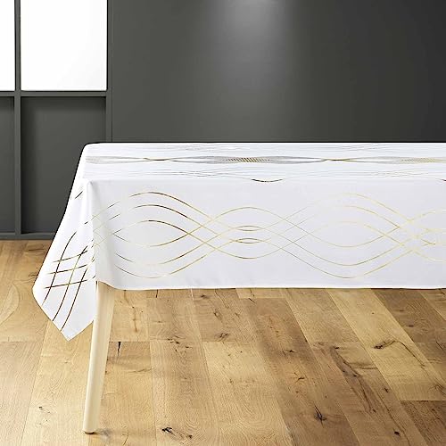 Douceur d'Intérieur Elona Tischdecke, rechteckig (150 x 240 cm), Weiß/Gold, metallisch bedrucktes Polyester von Douceur d'Intérieur