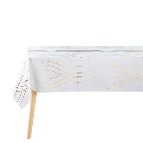 Douceur d'Intérieur Elona Tischdecke, rechteckig (150 x 300 cm), Weiß/Gold, metallisch bedrucktes Polyester von Douceur d'Intérieur