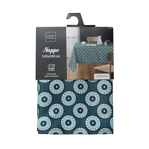 Douceur d'Intérieur Kouali Tischdecke, rechteckig (145 x 240 cm), Blau, bedruckter Polyester von Douceur d'Intérieur