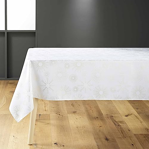 Douceur d'Intérieur Pampille Tischdecke, rechteckig (150 x 240 cm), Weiß/Gold, metallisch bedrucktes Polyester von Douceur d'Intérieur
