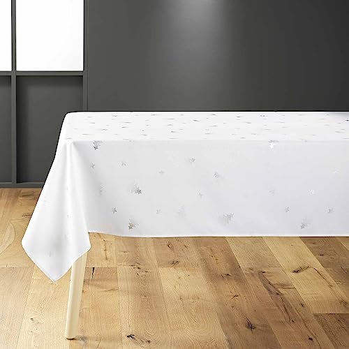 Douceur d'Intérieur Sapin Tischdecke, rechteckig (150 x 300 cm), Weiß/Silber, metallisch bedrucktes Polyester von Douceur d'Intérieur