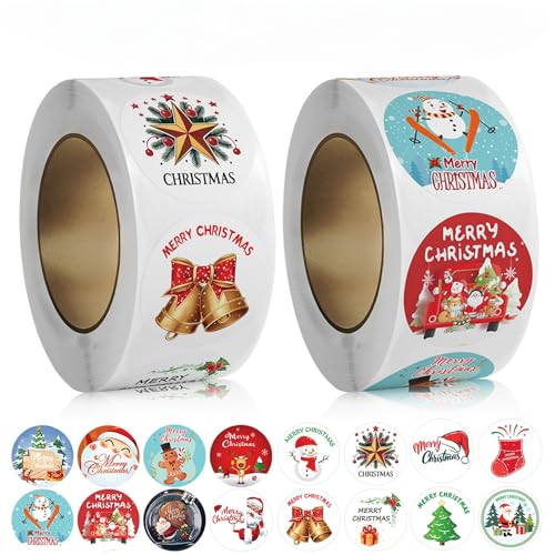 1000 Stück Aufkleber Weihnachten Etiketten Rund Weihnachtsaufkleber Selbstklebend Merry Christmas Sticker Weihnachtsetiketten Weihnachtssticker für Papiertüten und Geschenkverpackungen von Doukesh