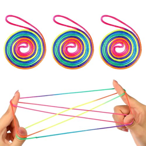 Doukesh 3 Stück Fingertwist Regenbogen Fadenspiel, Regenbogen Schnur Finger, Flexibles Fadenspiele Für Kinder,Für Party Mitgebsel Fingerspiel Faden Spielzeug Für Kinder Erwachsene, 1.6m von Doukesh