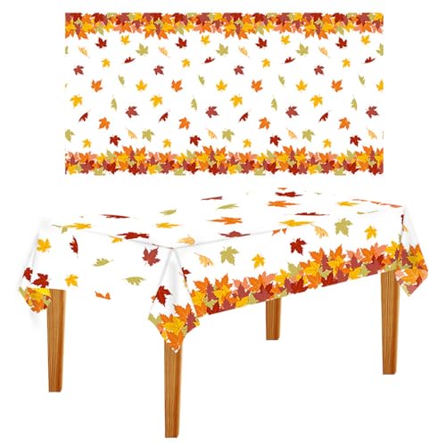 Doukesh Thanksgiving Tischdecke 130 x 220 cm Glänzende PVC Plastik-Tischdecke mit Ahornblatt Muster, Wasserdicht, Schmutzabweisend, Einweg, für Party, Picknick, Abendessen, Dekor, Thanksgiving von Doukesh