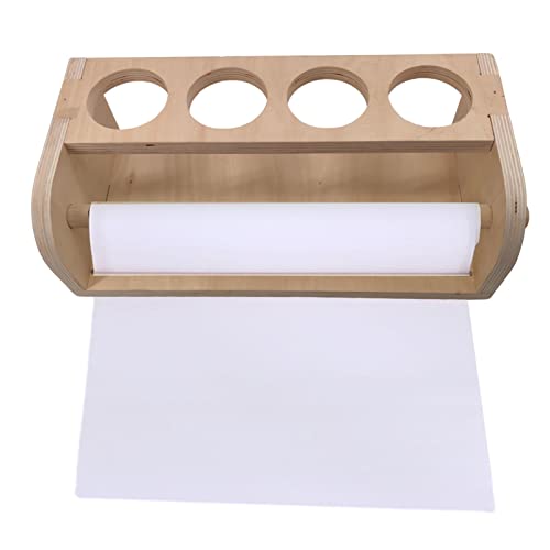 Dous Zeichenpapierspender, Holztisch-Papierrollenhalter Papierrollenspender Kunstpapierhalter Und -Spender Für Kinder Mit Stifthalter, Papierrollen-Organizer von Dous