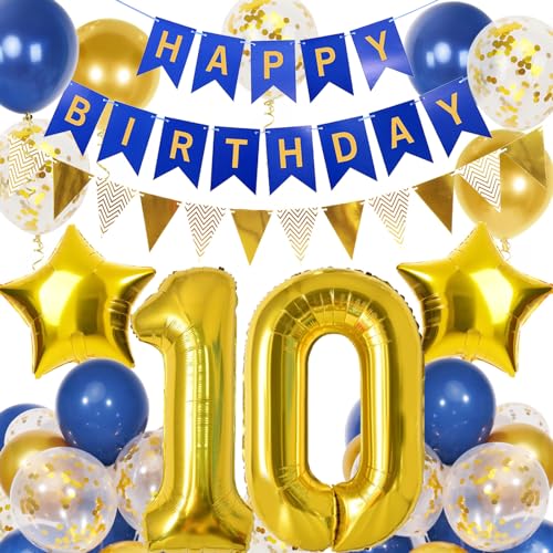 10. Geburtstag Junge, Blau Gold Luftballon 10 Geburtstag, Happy Birthday Girlande und Wimpelkette Banner, Blau Gold Geburtstagsdeko 10 Jahre Junge 10. Geburtstag Junge, Blau Gold Luftballon 10 Geburtstag, Happy Birthday Girlande und Wimpelkette Banner, Blau Gold Geburtstagsdeko 10 Jahre Junge von Douvelue