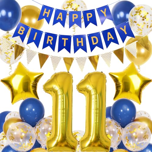 11. Geburtstag Junge, Blau Gold Luftballon 11 Geburtstag, Happy Birthday Girlande und Wimpelkette Banner, Blau Gold Geburtstagsdeko 11 Jahre Junge 11. Geburtstag Junge, Blau Gold Luftballon 11 Geburtstag, Happy Birthday Girlande und Wimpelkette Banner, Blau Gold Geburtstagsdeko 11 Jahre Junge von Douvelue