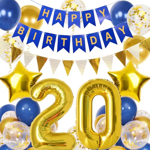 20. Geburtstag Junge, Blau Gold Luftballon 20 Geburtstag, Happy Birthday Girlande und Wimpelkette Banner, Blau Gold Geburtstagsdeko 20 Jahre Junge 20. Geburtstag Junge, Blau Gold Luftballon 20 Geburtstag, Happy Birthday Girlande und Wimpelkette Banner, Blau Gold Geburtstagsdeko 20 Jahre Junge von Douvelue