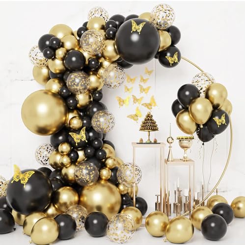 Ballon Girlande Schwarz Gold Kit, 144 stk Schwarz Gold Luftballons Girlande und Konfetti Ballon mit Schmetterlinge Deko Set, für Männer Geburtstag Deko, Jubiläum, Abschlussfeier, Party Deko Ballon Girlande Schwarz Gold Kit, 144 stk Schwarz Gold Luftballons Girlande und Konfetti Ballon mit Schmetterlinge Deko Set, für Männer Geburtstag Deko, Jubiläum, Abschlussfeier, Party Deko von Douvelue