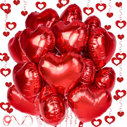 Rote Herzballons, 12 Stück 45,7 cm rote Folienballons in Herzform und 50 Stück Herz-Luftschlangen zum Aufhängen, für Valentinstag, Geburtstag, Antrag, Hochzeitsfeier Rote Herzballons, 12 Stück 45,7 cm rote Folienballons in Herzform und 50 Stück Herz-Luftschlangen zum Aufhängen, für Valentinstag, Geburtstag, Antrag, Hochzeitsfeier von Douvelue
