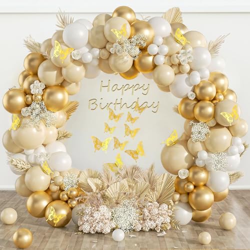 Weißgold Luftballons Bogen Kit, 154 stk Weißsand Gold Ballon Girlande und Beige Ballons mit Schmetterlinge Deko für hochzeitsdeko, Babyparty, Abschlussfeier, Geburtstag Deko Weißgold Luftballons Bogen Kit, 154 stk Weißsand Gold Ballon Girlande und Beige Ballons mit Schmetterlinge Deko für hochzeitsdeko, Babyparty, Abschlussfeier, Geburtstag Deko von Douvelue
