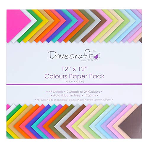 Dovecraft Essentials - Farbige Papierpackung 12 Zoll x12 Zoll (48 Blätter ) von Dovecraft