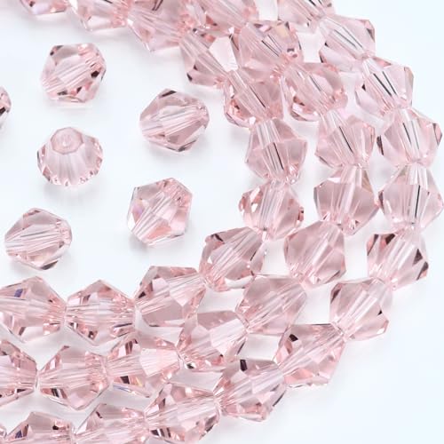 Dowarm 100 Stück 8 mm rosa Kristall-Doppelkegel-Perlen zum Basteln, Schmuckherstellung, DIY-Armband, Halskette, Puppen, Weinanhänger, Windspiele, Sonnenfänger, facettierte lose Glasperlen von Dowarm