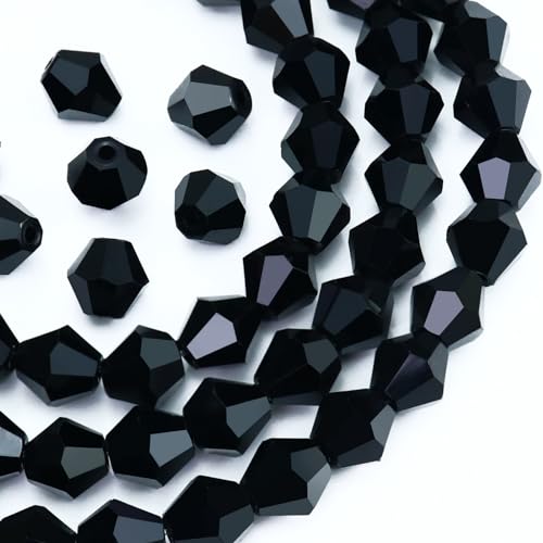 Dowarm 1000 Stück Kristall-Doppelkegel-Perlen, 4 mm, schwarze Glasperlen für Schmuckherstellung, DIY-Armbänder, Halsketten, Puppen, Sonnenfänger, facettierte Perlen von Dowarm