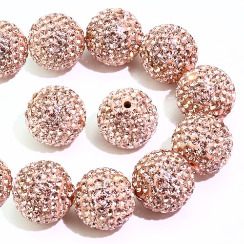Dowarm 16 mm Champagner-Strassperlen zum Basteln, runde Polymer-Ton-Kristallperlen für Schmuckherstellung, Armband, Halskette, Ohrringe, Perlenstift, ausgefallene Shamballa-Disco-Diamantperlen, von Dowarm