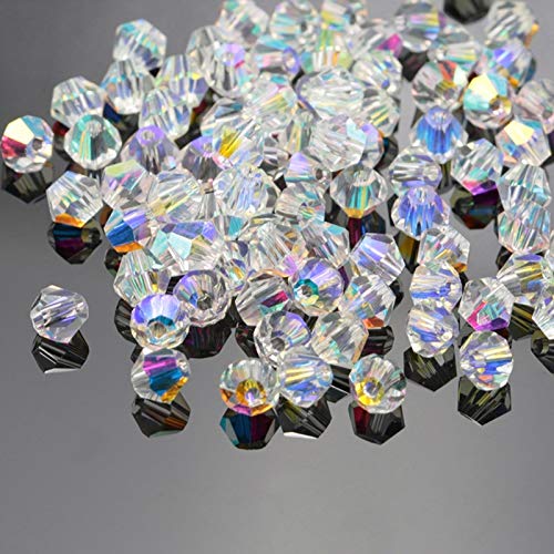 Dowarm 250 Stück Doppelkegel-Kristallperlen 6 mm, facettierte Doppelkegel-Glasperlen für Schmuckherstellung, DIY-Armband, Halskette, Puppen, lose Abstandshalter Perlen (Crystal AB, 6 mm) von Dowarm