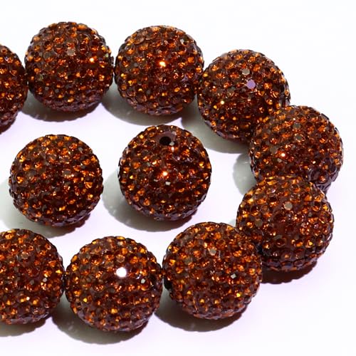 Dowarm Braune Strassperlen zum Basteln, runde Polymer-Ton-Kristallperlen für Schmuckherstellung, Armband, Halskette, Ohrringe, Perlenstift, ausgefallene Shamballa-Pavé-Discokugel-Diamantperlen, 20 von Dowarm