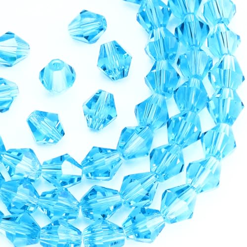 Dowarm Doppelkegelperlen, 4 mm, Kristallglasperlen für Schmuckherstellung, Handwerk, Armband, Halskette, Puppen, Aquamarinblau, 1000 Stück von Dowarm