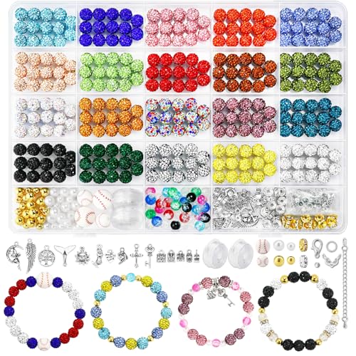 Dowarm Strass-Perlen-Set für Schmuckherstellung, Baseball-Halskette, Freundschaftsarmband, runde Discokugeln, Strasssteine, Tonperlen, Abstandshalter, Charms für Bastelarbeiten, 10 mm, 480 Stück Dowarm Strass-Perlen-Set für Schmuckherstellung, Baseball-Halskette, Freundschaftsarmband, runde Discokugeln, Strasssteine, Tonperlen, Abstandshalter, Charms für Bastelarbeiten, 10 mm, 480 Stück von Dowarm