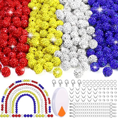 Dowarm Baseball-Strass-Perlen, Halskette, Armband, Schmuckherstellung, Runde Strass-Ton-Perlen, Shamballa-Pavé-Diamantperlen, Gelb, Rot, Blau, Weiß, 10 mm, 255 Stück Dowarm Baseball-Strass-Perlen, Halskette, Armband, Schmuckherstellung, Runde Strass-Ton-Perlen, Shamballa-Pavé-Diamantperlen, Gelb, Rot, Blau, Weiß, 10 mm, 255 Stück von Dowarm