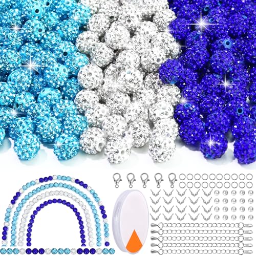 Dowarm Strass-Perlen für Baseball-Strass, Halskette, Armband, Schmuckherstellung, runde Strass-Ton-Perlen zum Basteln, Shamballa-Pavé-Disco-Perlen, Türkis, Blau, Weiß, 10 mm, 255 Stück Dowarm Strass-Perlen für Baseball-Strass, Halskette, Armband, Schmuckherstellung, runde Strass-Ton-Perlen zum Basteln, Shamballa-Pavé-Disco-Perlen, Türkis, Blau, Weiß, 10 mm, 255 Stück von Dowarm