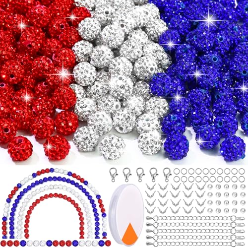Dowarm Strass-Perlen für Baseball-Strass, Halskette, Armband, Schmuckherstellung, runde Strass-Ton-Perlen zum Basteln, Shamballa-Pavé-Fassung, Disco-Diamantperlen, Weiß, Rot, Blau, 10 mm, 255 Stück Dowarm Strass-Perlen für Baseball-Strass, Halskette, Armband, Schmuckherstellung, runde Strass-Ton-Perlen zum Basteln, Shamballa-Pavé-Fassung, Disco-Diamantperlen, Weiß, Rot, Blau, 10 mm, 255 Stück von Dowarm