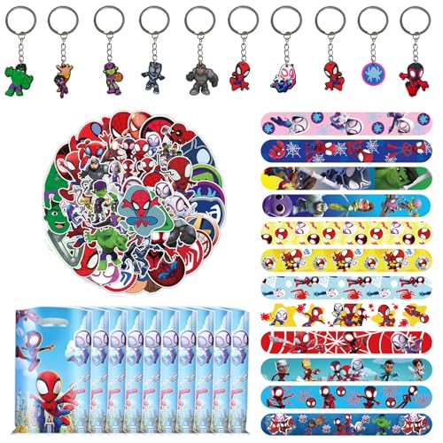 Dowdiles 82 Stück Party Mitgebsel Kindergeburtstag,Geburtstag Mitgebsel,Kindergeburtstag Mitgebsel set,10 Geschenktüten,50 Sticker,10 Schlüsselanhänger,12 Schnapparmbänder (Stil 1) von Dowdiles