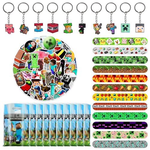 Dowdiles 82 Stück Party Mitgebsel Kindergeburtstag,Geburtstag Mitgebsel,Kindergeburtstag Mitgebsel set,10 Geschenktüten,50 Sticker,10 Schlüsselanhänger,12 Schnapparmbänder (Stil 2) von Dowdiles