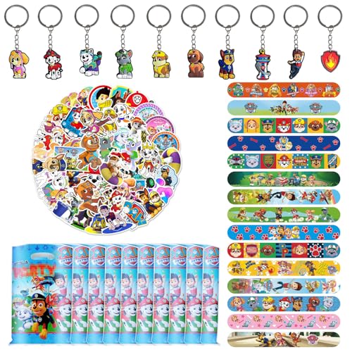 Dowdiles 82 Stück Party Mitgebsel Kindergeburtstag,Geburtstag Mitgebsel,Kindergeburtstag Mitgebsel set,10 Geschenktüten,50 Sticker,10 Schlüsselanhänger,12 Schnapparmbänder (Stil 3) von Dowdiles