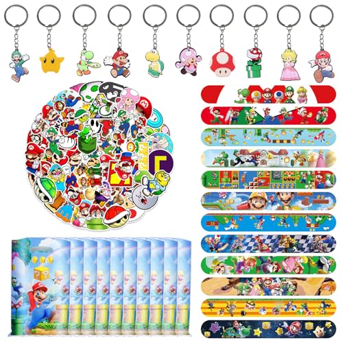 Dowdiles 82 Stück Party Mitgebsel Kindergeburtstag,Geburtstag Mitgebsel,Kindergeburtstag Mitgebsel set,10 Geschenktüten,50 Sticker,10 Schlüsselanhänger,12 Schnapparmbänder (Stil 4) von Dowdiles
