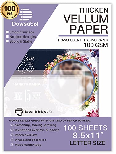 100 Blatt durchscheinendes Pergamentpapier, Dowsabel 30,8 kg, 21,6 x 27,9 cm, bedruckbares Pergamentpapier für Kartenauflagen, Einladungen, Bauchbänder, Umschläge, Laterne, 100 Blatt von Dowsabel