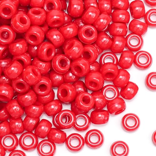 Dowsabel Rote Pony-Perlen, Großpackung, 6 x 9 mm, Kandi-Perlen mit großem Loch, für Armbänder, Zöpfe, DIY, Freundschaftsarmband, Halsketten, Schmuckherstellung, Kinder und Studenten, Basteln und von Dowsabel