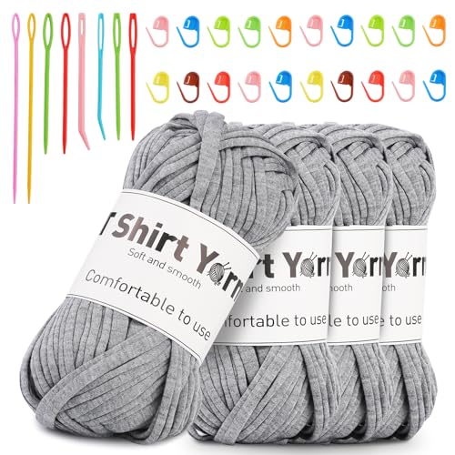 Doxiru T-Shirt-Garn-Set, Garn zum Stricken, Stoff, Strickgarn, Baumwoll-Wurfgarn, weiches großes Garn, Häkelgarn-Set zum Stricken, Häkelgarn, Webzubehör, 4 Stück (graue Farbe) von Doxiru