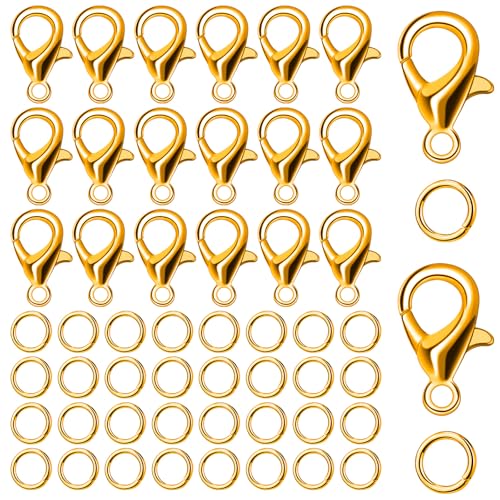 Doxiru 400-teiliges Armbandverschluss-Set, 200 Armbandverschlüsse und 200 Biegeringe für selbstgemachte Armbänder, Halsketten, Anhänger, Kunsthandwerk, Schmuckherstellung (Gold) von Doxiru