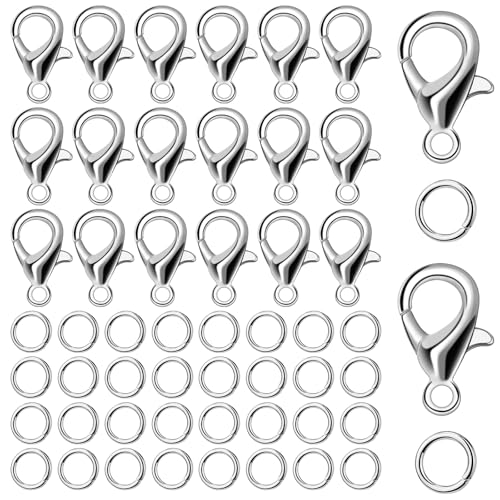 Doxiru 400-teiliges Armbandverschluss-Set, 200 Armbandverschlüsse und 200 Biegeringe für selbstgemachte Armbänder, Halsketten, Anhänger, Kunsthandwerk, Schmuckherstellung (Silber) von Doxiru
