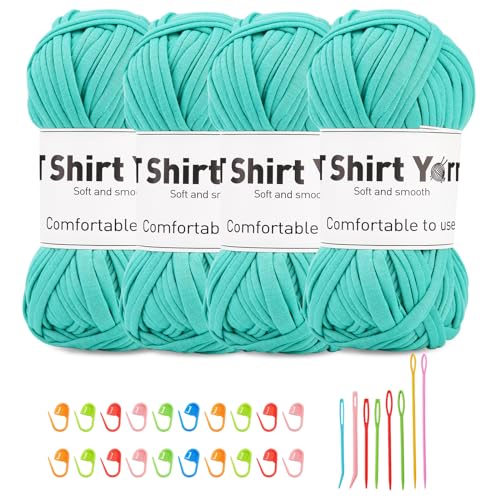 Doxiru 4er-Pack 100 g T-Shirt-Garn-Set, Garn zum Stricken, Stoff, Strickgarn, Baumwollgarn, weiches großes Garn, Häkelgarn-Set zum Stricken, Häkelgarn, Webzubehör (Mintgrün) von Doxiru