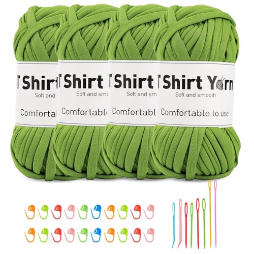 Doxiru 4er-Pack 100 g T-Shirt-Garn-Set, Garn zum Stricken, Stoff, Strickgarn, Baumwollgarn, weiches großes Garn, Häkelgarn-Set zum Stricken, Häkelgarn, Webzubehör (Olivgrün) von Doxiru