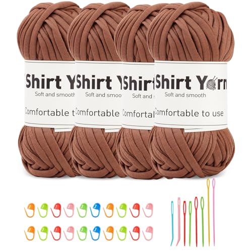 Doxiru 4er-Pack 100 g T-Shirt-Garn-Set, Garn zum Stricken, Stoff, Strickgarn, Baumwollgarn, weiches großes Garn, Häkelgarn-Set zum Stricken, Häkelgarn, Webzubehör (braune Farbe) von Doxiru