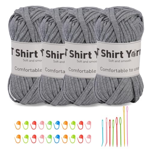 Doxiru 4er-Pack 100 g T-Shirt-Garn-Set, Garn zum Stricken, Stoff, Strickgarn, Baumwollgarn, weiches großes Garn, Häkelgarn-Set zum Stricken, Häkelgarn, Webzubehör (graue Farbe) von Doxiru